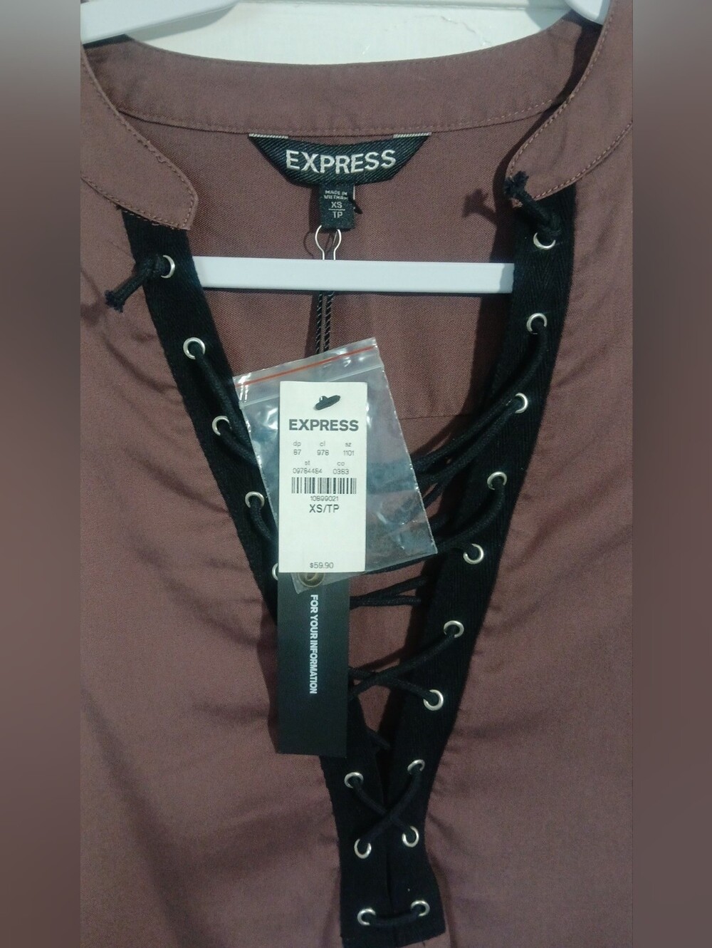 Express Mauve-Brown Lace-Up Blouse NWT - Picture 3 of 5